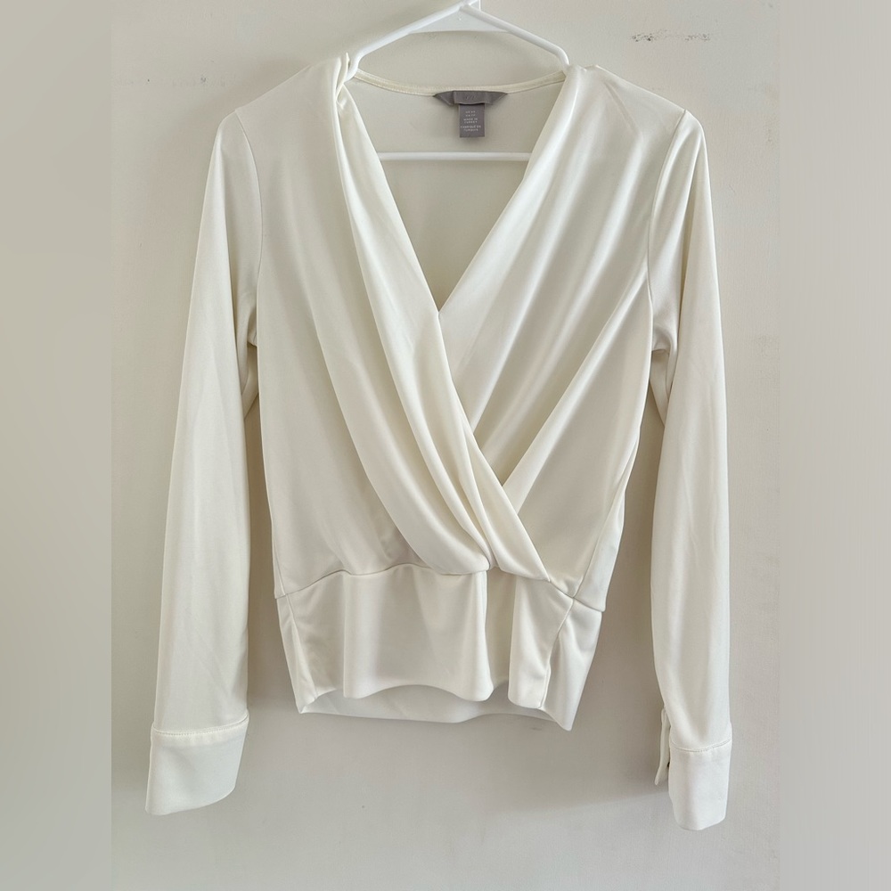 H&M white drapey long sleeve blouse